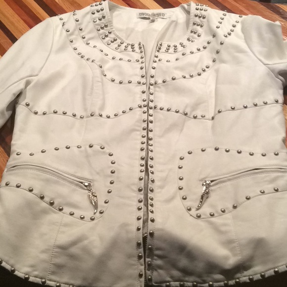 Women’s Monoreno White Studded Jacket Sz Large - Picture 6 of 7